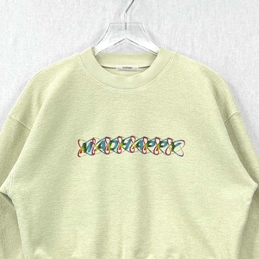 MADHAPPY Rainbow Cropped Crewneck  Sweatshirt Womens Small Pale Green Pullover - Picture 4 of 15